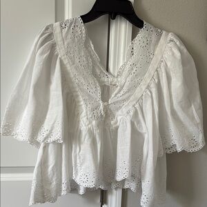 Free People White Puff Sleeve Ruffled Blouse